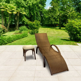 Billyoh Rosario Single Sun Lounger Rattan Lounger Chair in Brown with Side Table 1 X Lounger with 1 X Table