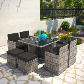 Billyoh Modica 8 Seater Cube Outdoor Rattan Garden Dining Set Mixed Grey 8 Seater