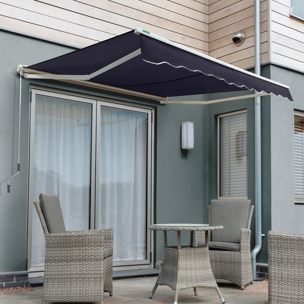 Buy 3.5m Half Cassette Electric Awning, Plain Dark Blue Online - Awnings